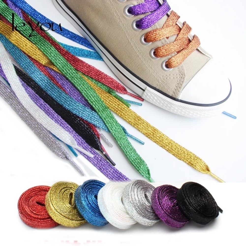 Gold Metallic Glitter Flat Shoelaces Sneakers Conv